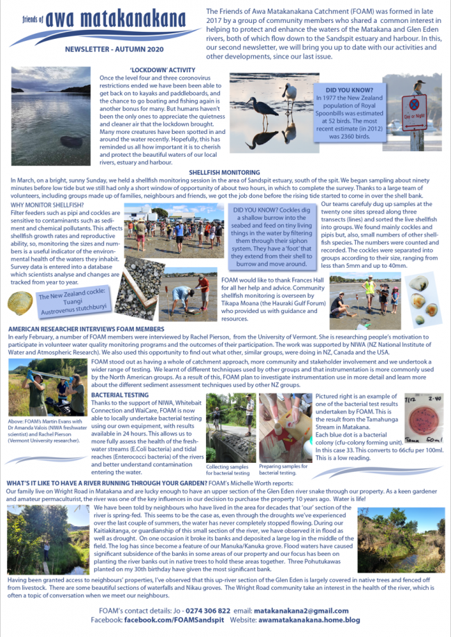 FRIENDS OF AWA MATAKANAKANA CATCHMENT AUTUMN 2020 NEWSLETTER